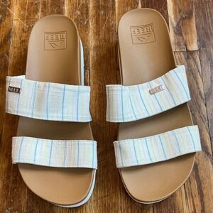 Reef Vista Hi Womens Platform Sandals Cream Pastel Striped Double Strap Slides 7